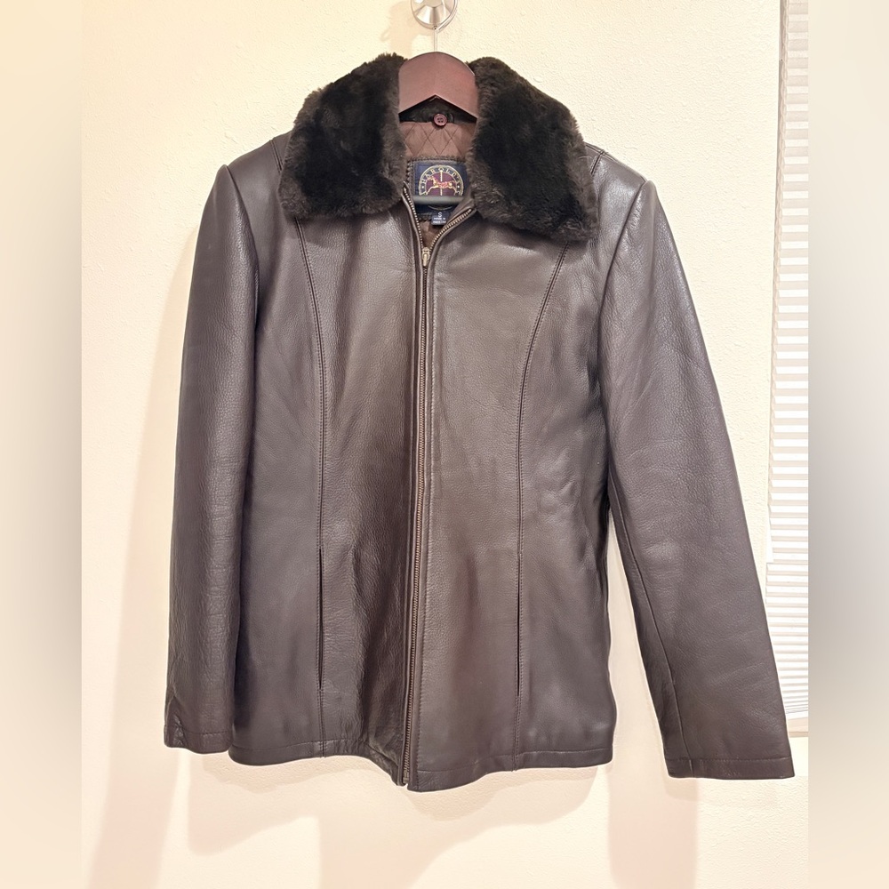 Harold's Dark Brown Leather Jacket with Fur Collar